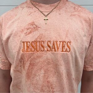 Comfort Colors Orange Tie Dye Embroidered Tee - JESUS SAVES - Christian Apparel